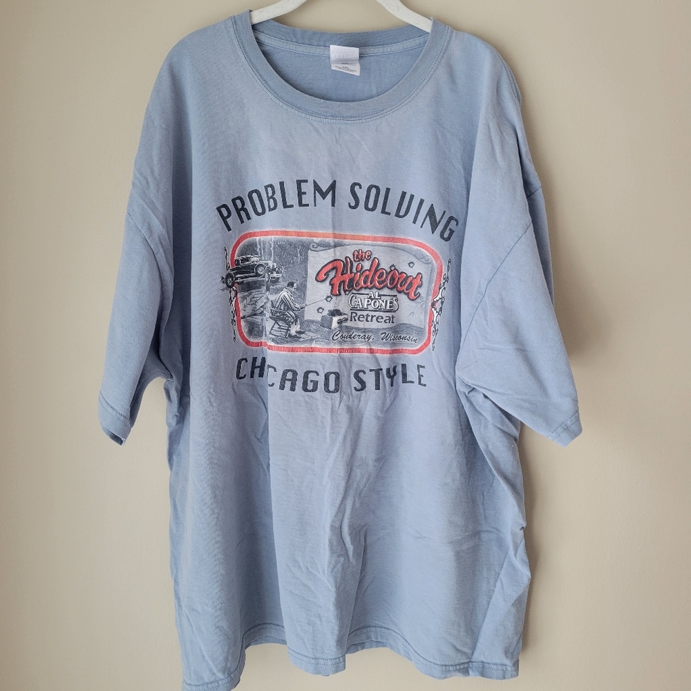 Vintage Blue The Hideout Al Capone's Retreat Graphic T-Shirt Size XXXL 3XL
